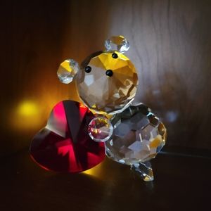 CRYSTAL WORLD ♥️ Vintage Heavy Crystal Teddy Bear Holding | Leaning on Red Heart